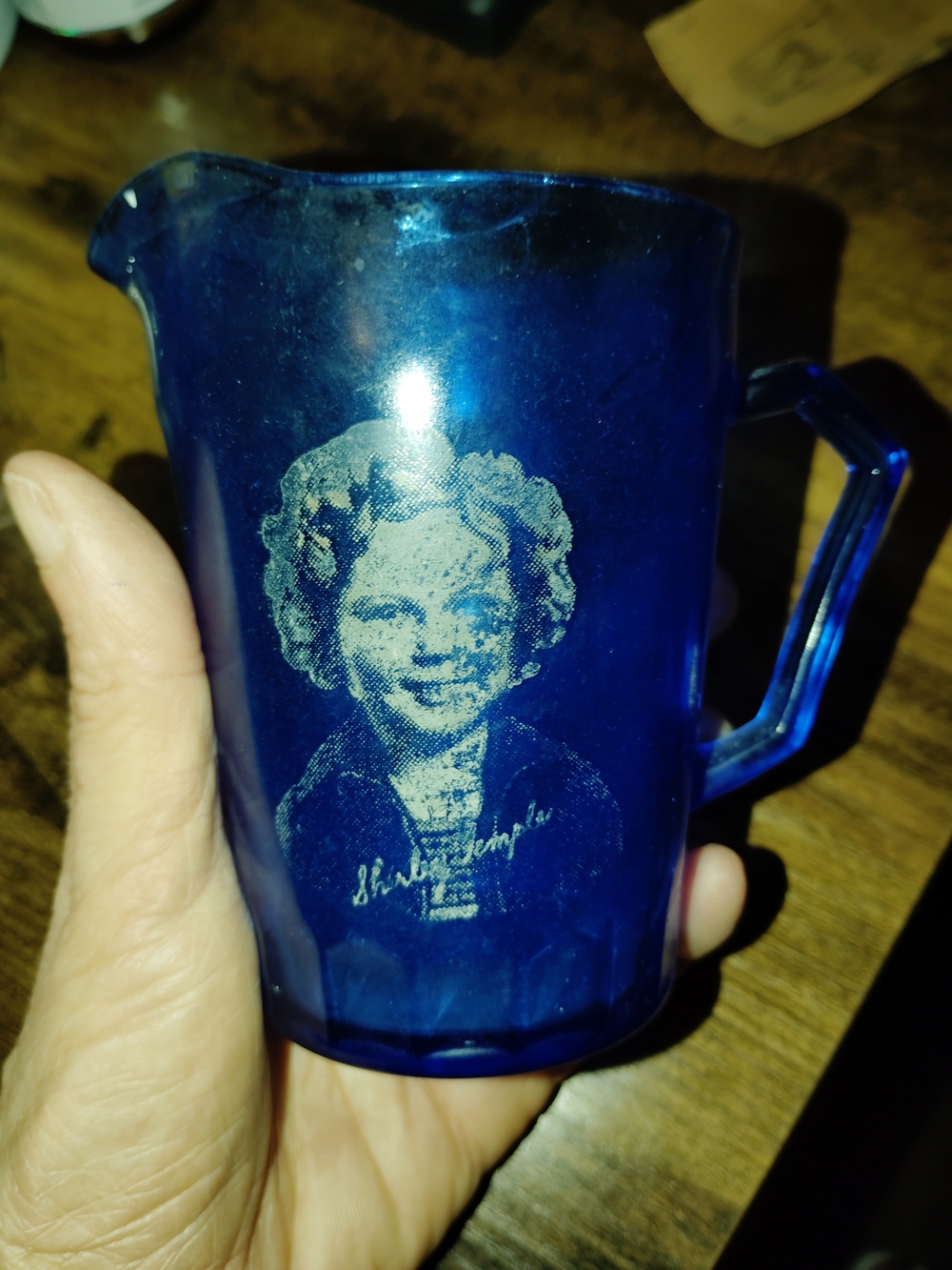 Cobalt Blue Vintage Pitcher with Child Portrait